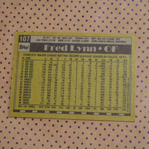 Fred Lynn #107 Baseball Card - Picture 2 of 2
